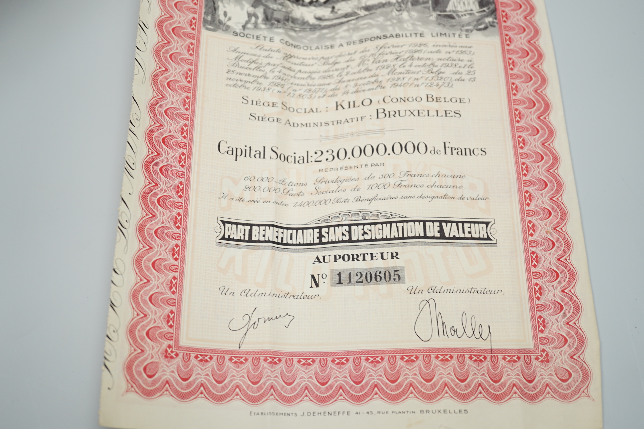 Republic of China share certificates, Belgian Congo share Certificate etc.